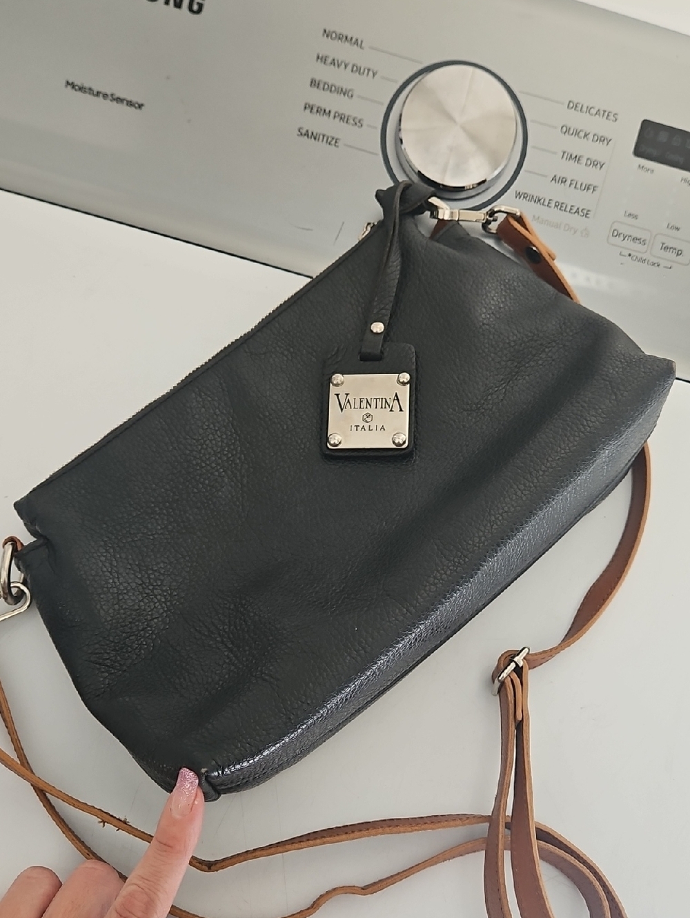Valentina Genuine Leather Made in Italy Crossbody Bag Black/ Brown